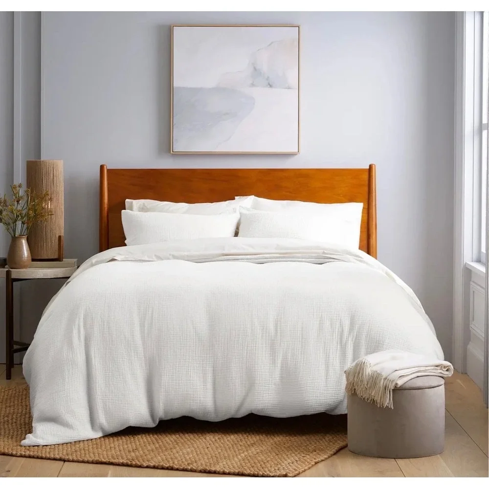 NWOT Quince Organic Cotton Airy Gauze Duvet Cover Set King/Cal King Creamy White